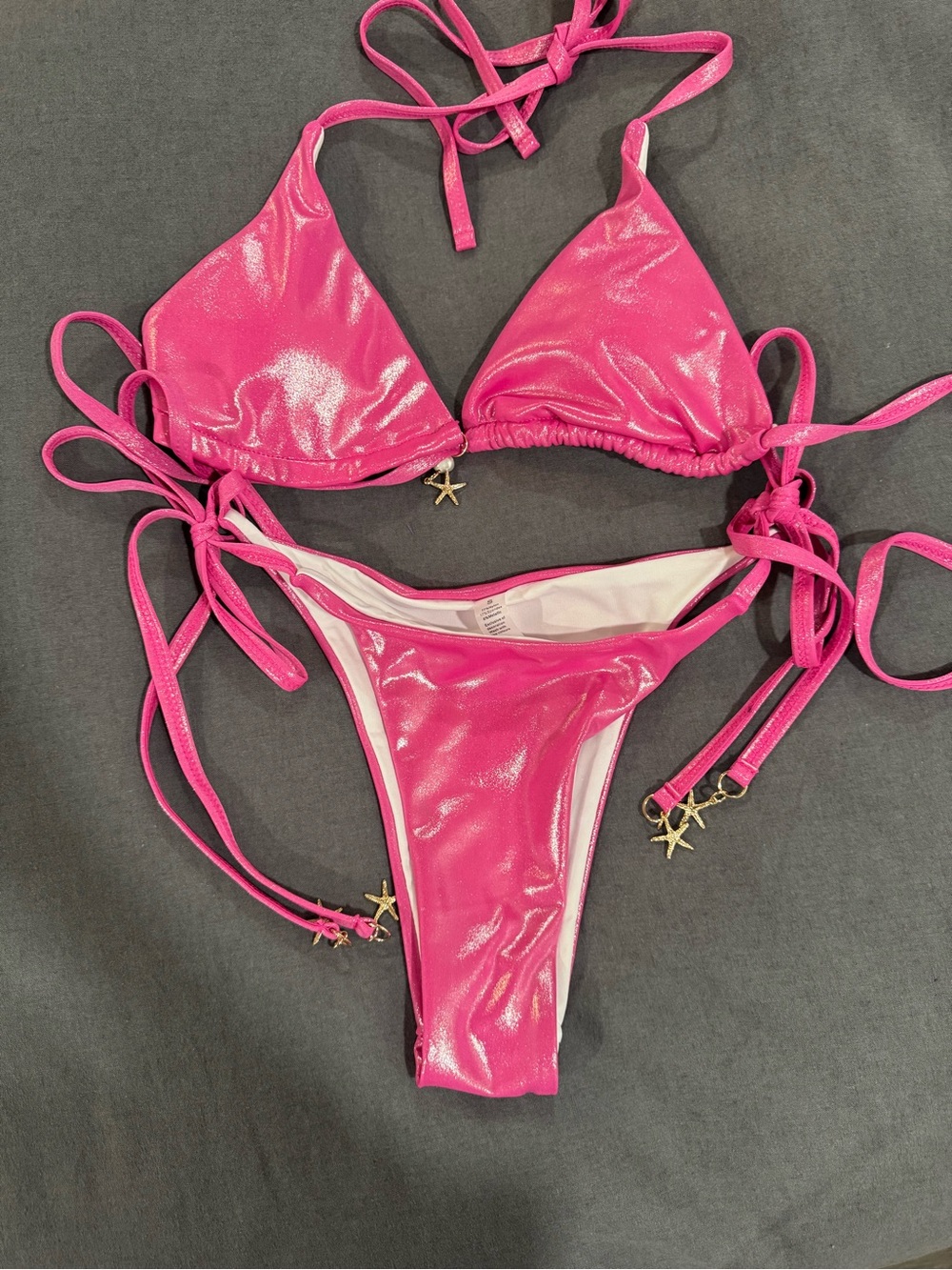 Hot Pink Shimmer Tie-Side Bikini with Star Charms